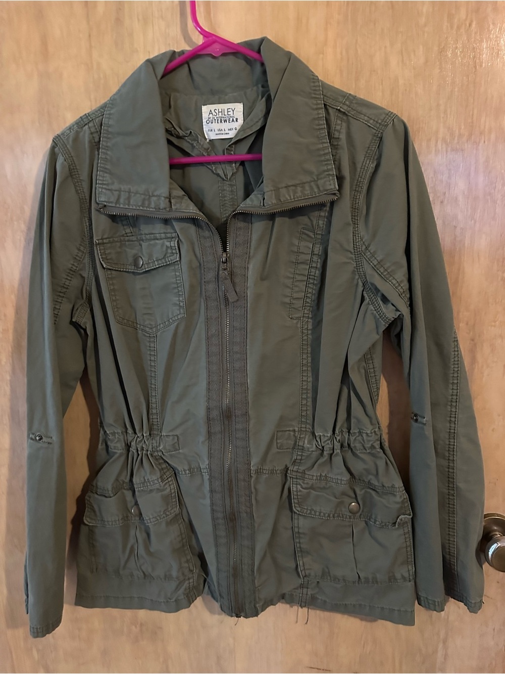 Ashley Utility Jacket in Olive Green with Drawstring Waist
